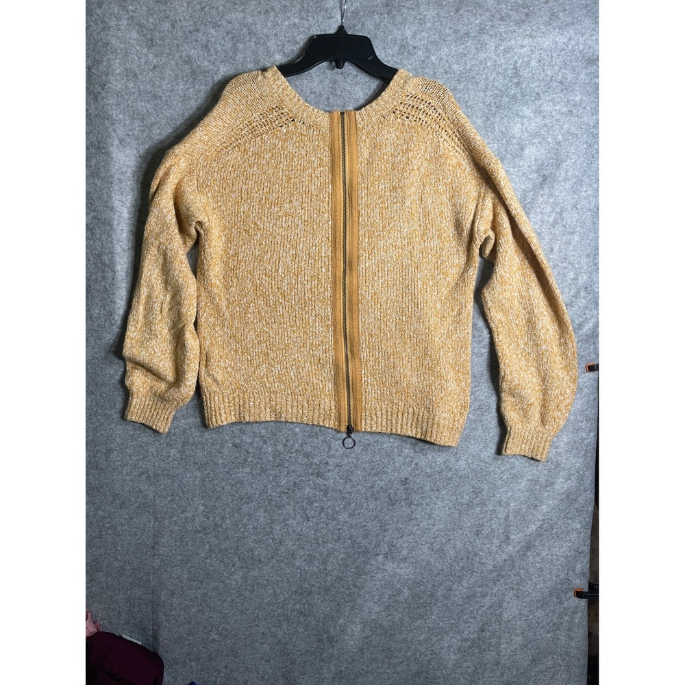 Abercrombie & Fitch Mustard Yellow Marled Knit Back Zip Sweater Womens Medium - Picture 7 of 14